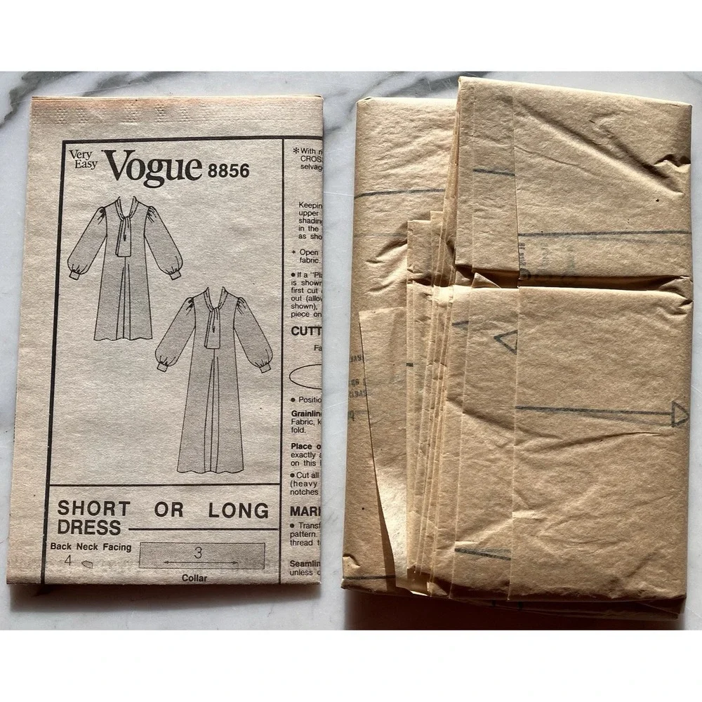 Vintage Very Easy Vogue 8856 Women's Tie Neck Dress Pattern Sz 14, 16 & 18 Uncut